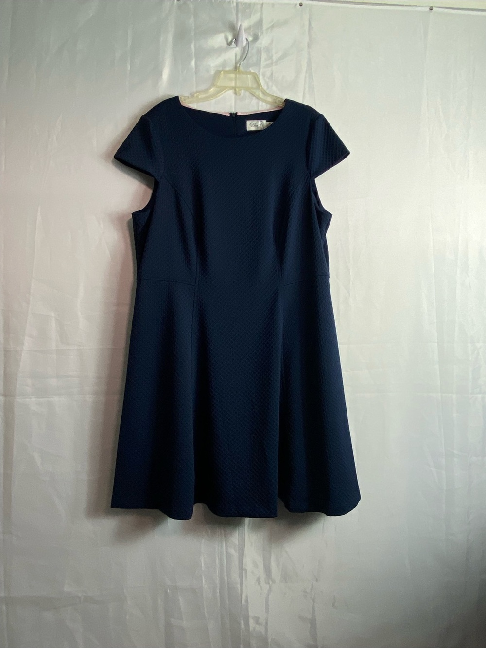 Eliza J Navy Textured Fit-and-Flare Midi Dress